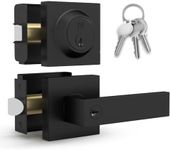 Mega Handles - ROBELL Entrance Combo I Entry Lever Door Handle and Single Cylinder Deadbolt Lock and Key Combo Pack - Heavy Duty Square Locking Lever Set for Left or Right-Handed Doors - Matte Black