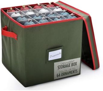 Handy Laundry Christmas Ornament Storage - Stores upto 64 Holiday Ornaments, Adjustable Dividers, Two Handles. Storage Box Keeps Holiday Decorations Clean and Dry for Next Season. (Green)