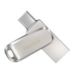 SanDisk 256GB Ultra Dual Drive Luxe Flash Drive smartphone storage, USB C memory stick up to 400 MB/s, reversible USB Type-C and USB Type-A connectors, for tablets, Macs, computers all metal, Silver