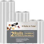 6 Rolls Vacuum Food Sealer Rolls, Vacuum Sealer Bags, 2 Rolls 28x300cm & 2 Rolls 20x300cm & 2 Rolls 15x300cm Vacuum Food Sealer Bags, Vacuum Sealer Machine Bags