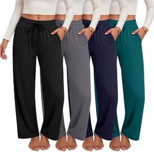 4 Pack Wide Leg Sweatpants Women - Comfy Lounge Yoga Pants with Pockets