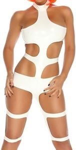 Forplay Women's Costumes Futuristic Element Strappy Stretch Lycra Bodysuit, White, Medium/Large