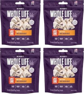 Whole Life Dog Just One Chicken Freeze Dried Dog Treats - Human Grade High Protein Food, Healthy Training Snacks, Freeze Dried Food Toppers, USA Made Natural Treats - 21 oz (Pack of 4)