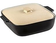 vancasso Simo Glaze Casserole Dish with Lid, Stoneware Heritage Covered Square Casserole, 2.8 Quart Ceramic Casserole Pan for Bakeware Oven, Khaki