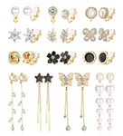 Kakonia 13 Pairs Clip On Earrings for Women and Girls Gold/Silver Non Pierced Drop Earrings CZ Simulated Pearl Butterfly Flower Star Twist Knot Hypoallergenic Clip Earrings Set