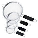 U.S. Kitchen Supply - Set of 4 Premium Quality Fine Mesh Stainless Steel Strainers with Comfortable Non Slip Handles - 4", 4.5", 5.5" and 8" Sizes - Sift, Strain, Drain and Rinse Vegetables