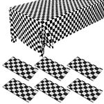 6 Pack 108" X 54" Black and White Checkered Table Cloth, Disposable Plastic Checkerboard Tablecloth for 8ft Long Rectangle Tables, Waterproof Table Covers for Party Supplies,Birthday Party Decor