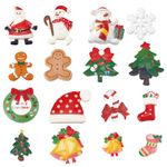 SUNNYCLUE 32Pcs 16 Style Christmas Cabochons Flatback Christmas Resin Embellishments Santa Claus Snowman Jingle Bells for Christmas Decorations Gingerbread Scrapbooking Snowman Xmas Gift Box Decor