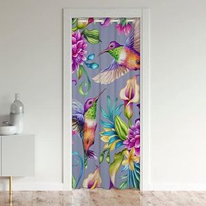 jejeloiu Hummingbird Tropical Birds Darkening Blackout Curtain Hummingbird Flowers Spring Botanical Grey Closet Door Cover Curtain Farmhouse Garden 34x80 Inch 1 Panel