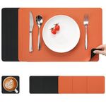 Myir JUN Leather Table Mats and Coasters, Dual-Sided Leather Placemats and Coasters Waterproof Placemats Set of 6 Place Mats Non-Slip Washable Table Mats (Black Orange, Set of 6)