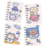 Aifieego Pocket Notebook Small Notebook 4-Pack, 3" x 4" spiral note bookTotal X Pages Thick Lined Paper with Inner Mini Journal Notepad A7 (A7-Cat astronaut)