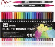Wynhard Brush Pen Set Sketch Pen Set Drawing Pen Dual Tip Brush Pens Markers for Drawing Brush Pens 24 Shades Art Markers Set Fineliner Color Pens Water Based Marker for Calligraphy Sketching Drawing