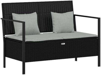 vidaXL Banc de Jardin à 2 Places avec Coussins Noir Résine Tressée, siège de Jardin, Banc d'extérieur, Banc de Rangement de Jardin, Banc de Rangement