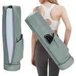 sportsnew Yoga Mat Bag Large with Carrying Strap, Bottle Pocket and Wet Compartment, Long Pilates Bag with Full Zipper for Thick Mat, Greenish Grey, Patent Pending