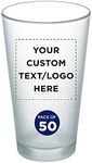 DISCOUNT PROMOS 50 Frosted Pint Glasses Set, 16 oz. - Customizable Text, Logo - Barware, Mixing Glass, Durable - Frosted