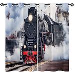 ANHOPE Steam Train Curtains Eyelet Light Filtering Window Drapes with Vintage Steam Engine Locomotive Train Print Pattern Decorative Privacy Curtains for Bedroom Living Room 46 x 54 Inch Drop 2 Panels