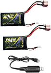 LAEGENDARY 1:16 Scale RC Cars Replacement Parts for Sonic Truck: 2 1000mAh Li-Po Rechargeable Batteries and 1 USB Charger