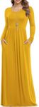 VIISHOW Women's Boutique Long Sleeve Simple Long Dresses with Pockets Loose Plain Maxi Dresses(Yellow,Large)