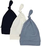 KYTE BABY Rayon Made from Bamboo Baby Beanie Soft Knotted Caps, 3 Pack (0-3 Months, Navy/Cloud/Slate)