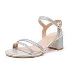 kkdom Heels for Women Open Toe Sandals Dress Shoes Wedding Party Ladies Bridal Silver Size 9