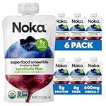 Noka Superfood Fruit Smoothie Pouches, Blueberry Beet, Healthy Snacks with Flax Seed, Prebiotic Fiber and Plant Protein, Vegan and Gluten Free, Organic Fruit and Veggie Squeeze Pouch, 4.22 oz, 6 Count