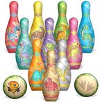 STAY GENT Dinosaur Skittles Game Kids Bowling Set with 10Pins + 2 Soft Balls, Mini Bowling Skittles Indoor Outdoor Game Educational Bowling Toys Gifts for Toddlers Boys Girls Aged 2 3 4 5 6 Year Olds