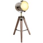 HOMCOM Vintage Tripod Table Desk Lamp Bedside Light Spotlight Brass Antique Searchlight Wooden Base