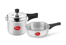 Pigeon by Stovekraft Mini Combi Aluminium Pressure Outer Lid Cooker Set, 2 and 3 Litres with Common Lid (12610) - Silver|Induction and Gas Stove Compatible
