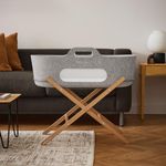 Snuz SnuzBaskit Moses Basket with Mattress & Folding Stand Bundle, Breathable Mesh Windows, Travel Crib, Suitable for Newborn to 6 Months, Stylish & Versatile for Home or Travel, Light Grey & Natural