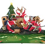 Three Dee Cards -Santa & Reindeer Rock Band Christmas 3D Special Pop Up Greeting Card for Daughter Son In Law Husband Wife Brother Sister Mum and Dad Family Holiday Pop-up