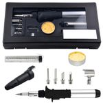 owootecc Butane Soldering Iron Gas Cordless Gas Soldering, Self-igniting Adjustable Flame up to 1300°C Soldering Iron Set with 6 Interchangeable Tips and Tin Wire, Multifucional for Pyrography Welding