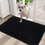 smiry Muddy Mat, Super Absorbent Chenille Dog Door Mat, Washable Non Slip Door Matts Indoor, Soft Microfiber Pet Rug and Bath Mat for Entrance Kitchen Muddy Shoes & Paws - Black, 43 x 76 cm