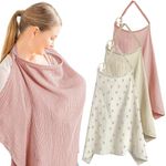 3 Pack Muslin Nursing Covers for Breastfeeding, Breathable Cotton Feeding Covers for Baby, Adjustable Nursing Apron Shawl, Car Seat Stroller Canopy for Mum Outdoor Public