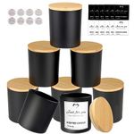 CONNOO 8 Pack 14 OZ Black Glass Candle Jars with Bamboo Lids for Making Candles, Large Size Empty Candle Tins with Sticky Labels - Leakproof & Dishwasher Safe.