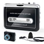 Clear Stereo &Auto Reverse Cassette Player with Detachable External Speaker-Portable Cassette to MP3 Digital Converter- Convert Tapes to Digital Format via USB-Compatible with MAC Laptops & PC