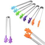 6 Pieces Multifunctional Mini Food Clip with Skid-Proof Hand Shape Silicone Stainless Steel Food Tongs for Sweets Barbecue Buffet Salad Ice