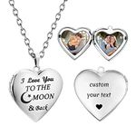 PHOCKSIN I Love you to the Moon and Back Custom Locket Necklace, Personalised Heart Photo Locket Necklace - Customised Memorial Lockets That Holds Pictures for Women & Girls