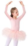 Bezioner Girls Cotton Ballet Dance Dress Cute Tutu Skirted Leotard Long Sleeve Pink 120