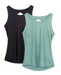 icyzone Yoga Tops Activewear Workout Clothes Open Back Fitness Tank Tops for Women, 2 Pack (M, Black/Agate Green)