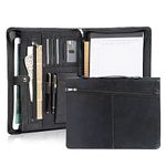 Leather Portfolio, Calfinder Portfolio Binder for Men, Vegan Leather Portfolio Folder with Handle, Laptop Carrying Case for ipad/MacBook (Up to 13.3"), Notepad, Phone and Cards, Black, Standard