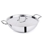 The Indus Valley Triply Stainless Steel Kadai/Kadhai with Steel Lid | Large, 28cm/11 inch, 3.5Ltr, 2.2kg | Induction Friendly | Nonstick 3-Layer Body, 100% Toxin-Free, No Chemical Coating