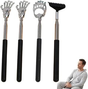 Versatile Back Scratcher Set with 4 Extendable Massage Sticks | Durable Stainless Steel Customizable Length for Superior Itch Relief and Massage | Bear Claw, Demon Hand Designs