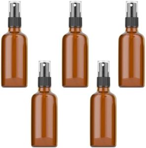 5 PCS Amber Glass Spray Empty Roller Bottles with Fine Mist Sprayer & Dust Cap Refillable Essential Oils Clear Containers Skin Care Atomizer Liquid Cosmetic Bottle for Travel Beauty Cleaning (100ML)