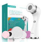 VOGOE Facial Cleansing Brush - Rechargeable Face Brush Electric IPX7 Waterproof Spin Face Scrubber, 3 Speeds & 5 Brushes for Cleansing and Exfoliating, White