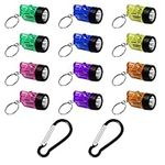 12 Pcs Mini Flashlight Keychain Torch Mini Lamp Practical Toy for Kids Suitable for Outdoor and Night Emergency with 2 Pcs Black Carabiners