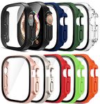 [9 Pack] Pocoukate Case compatible with 49mm Apple Watch Ultra & Ultra 2 with Tempered Glass Screen Protector Full Scratch-Resistant Protective Cover Bumper for Apple Watch 49 mm