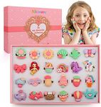 Nicmore Adjustable Rings Gift for Girl: Jewelry Rings for 3 4 5 6 7 8 9 10 11 12 Years Old Girl Gifts | 24PCS in Box Cute Ring Toys for Toddlers Pretend Play and Dress Up No Duplication