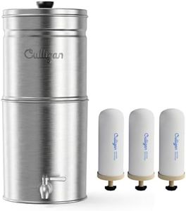 Culligan with MaxClear Technology 3 Gallon Gravity Water Filter System, Brushed Countertop Ceramic Water Filter NSF/ANSI Certified to Reduce Lead, Microplastics & Total PFAS, with 3 Filters