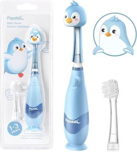 Papablic Toddler Sonic Electric Kids Toothbrush for Ages 1-3 Years, Baby Electric Toothbrush with Cute Penguin Cover and Smart LED Timer, 2 Brush Heads (Pippin)