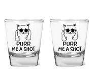 Purr Me A Shot - Funny Adult Humor Shot Glass for Cat Lovers - 1.75 oz Shot Glass Set (2)